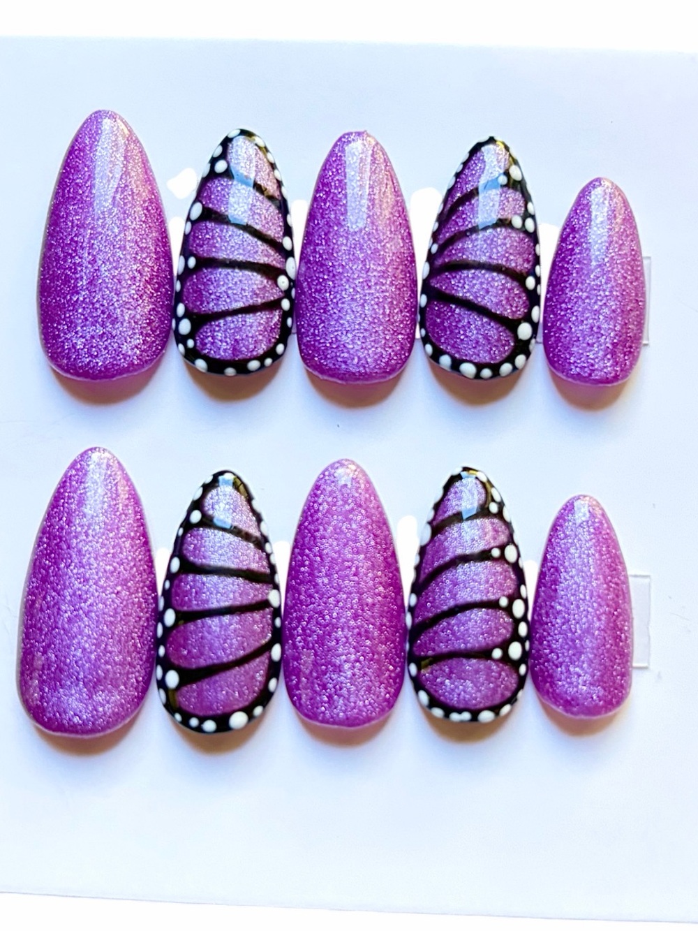 Purple Butterfly Accent Press-On Nail Set - Size Small